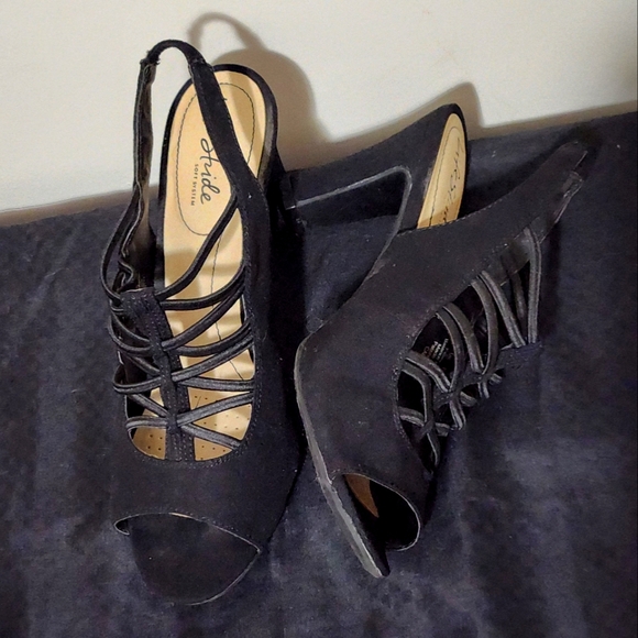 Life Stride Soft System Peep Toe Heels Slingback Strappy Black Women's Size 8 - Picture 1 of 12